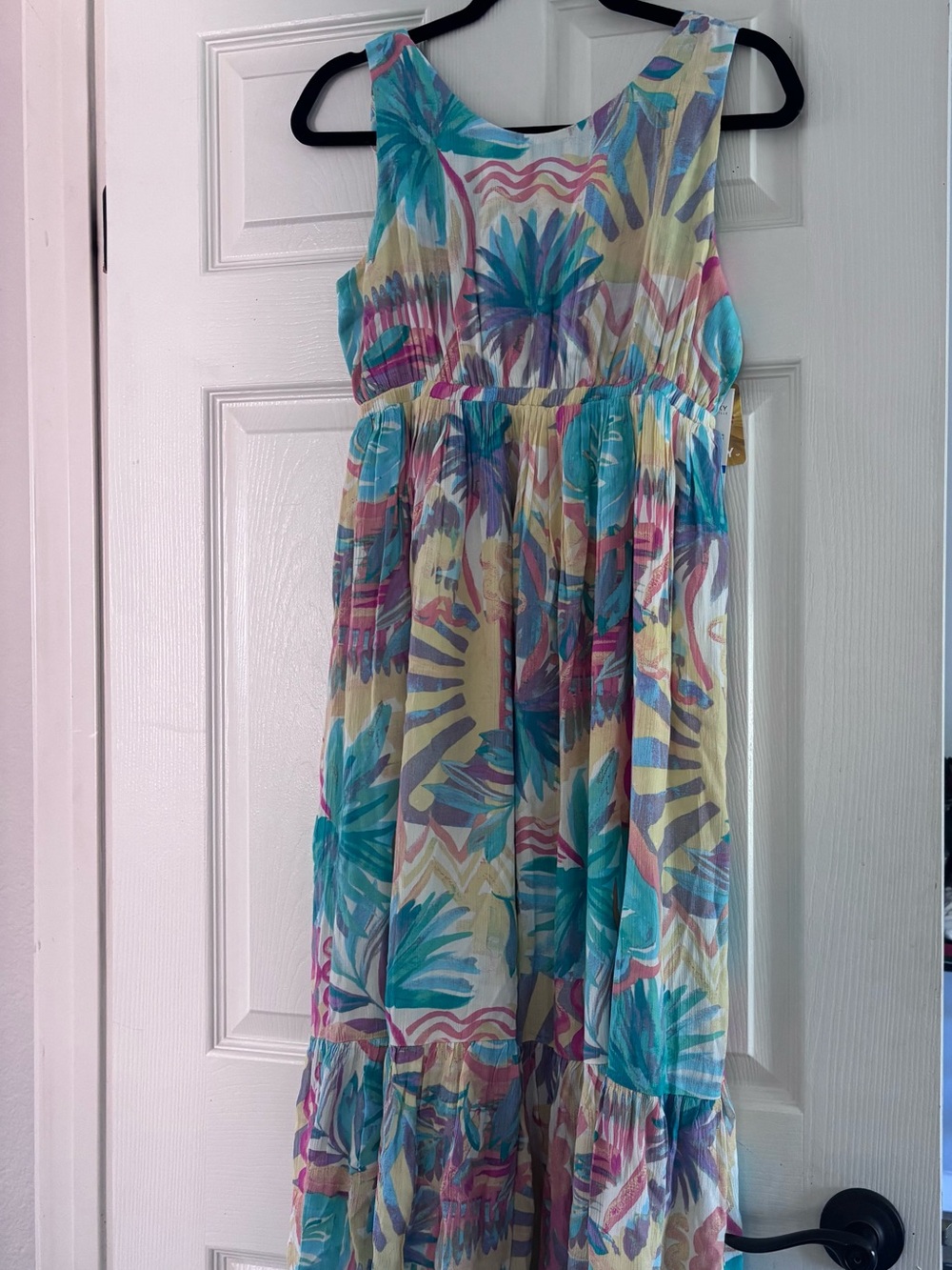 New Roxy Girls Tropical Print Maxi Dress in Teal, Pink & Yellow